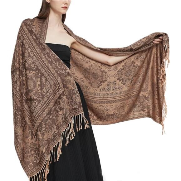 Pashmina Shawl Wrap with Ethnic Brown - Picture 1 of 6